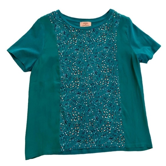 Kachel x Anthropologie green mixed fabric floral scarf top silk modal cotton 8 - Picture 3 of 10